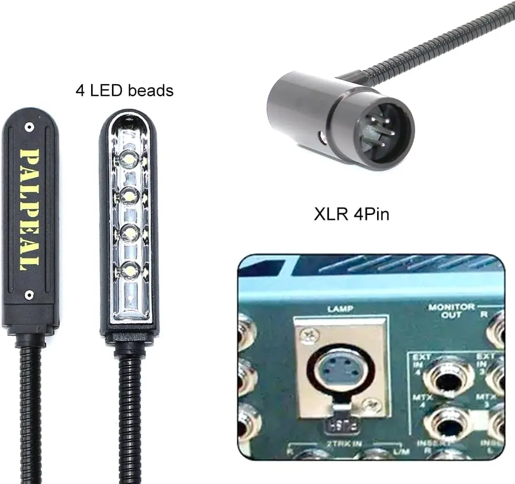 22 inch XLR 4 Pin gooseneck Light for Yamaha,BEHRINGER DJ Mixer,Flexible Mixer gooseneck lamp,12V DC (Right Angle Plug)