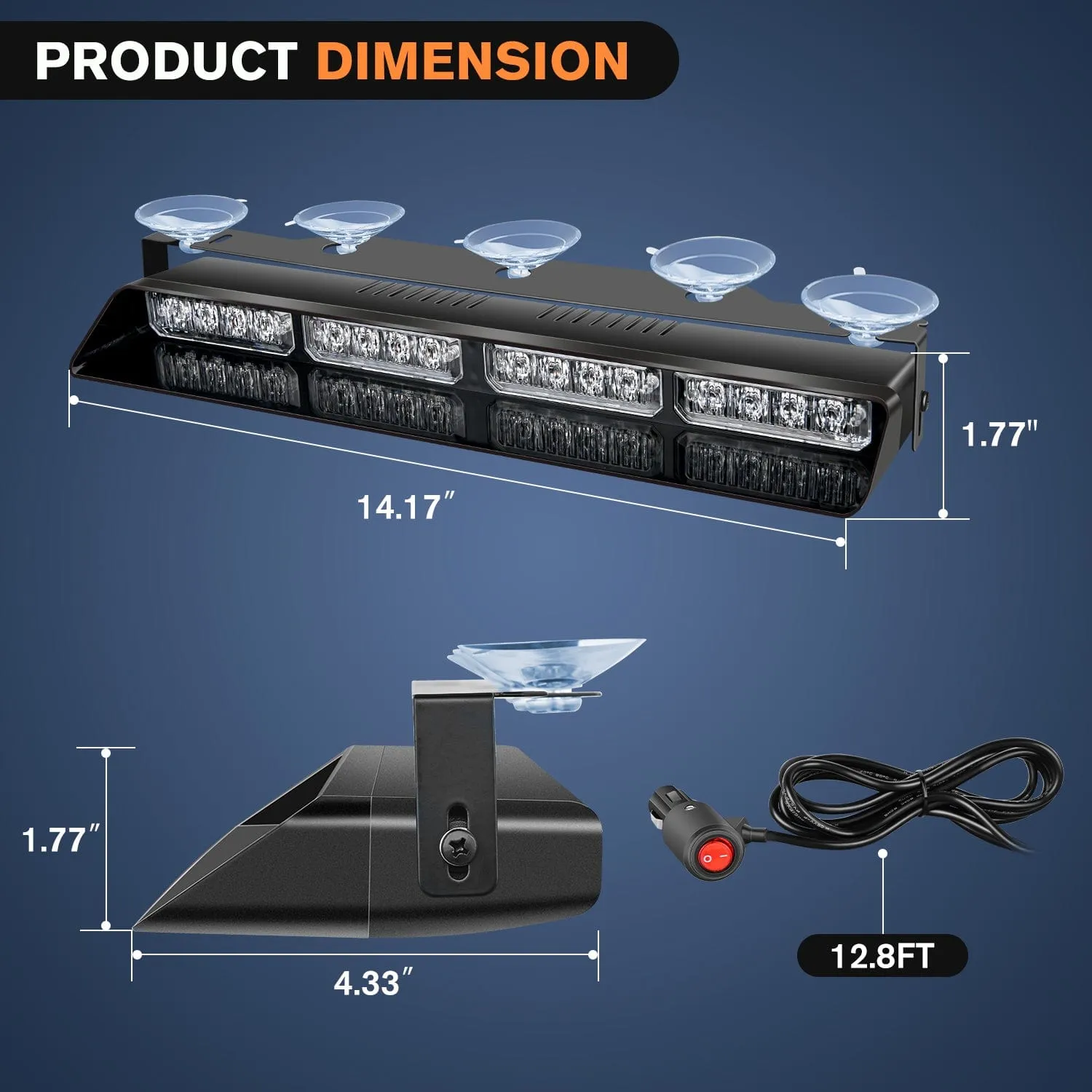 32LED Amber Blue Emergency Dash Strobe Lights with Controller Suction Cups