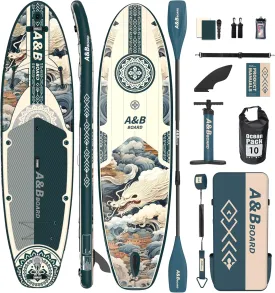 ABBOARD Inflatable Stand Up Paddle Boards - Extra Wide Fishing Paddleboard,Cool Design,Ultra Stable Standup SUP,5 Handles,15 D-Rings, Camera Mount,10L Dry Bag,100L Backpack, Youth/Adults
