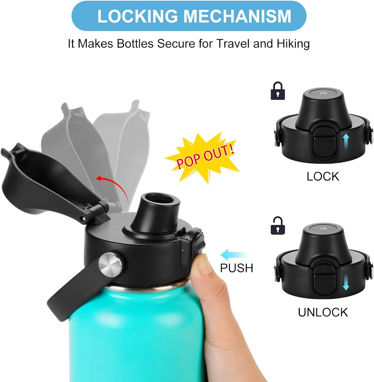 Auto Flip Lid for Hydro Flask Wide Mouth, Great Spout Lid for Simple Modern, Fits for Iron Flask and Other Brands, Replacement Lid with Button Lock