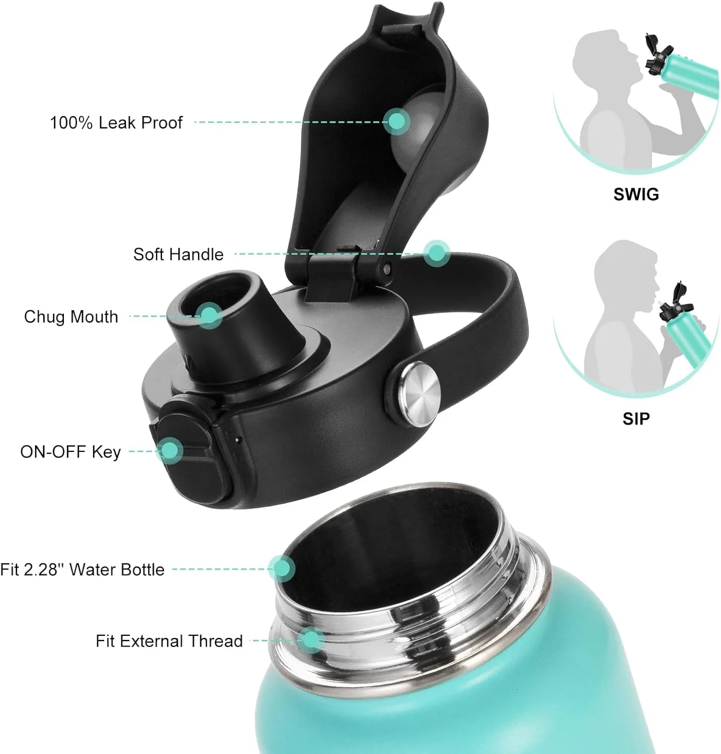 Auto Flip Lid for Hydro Flask Wide Mouth, Great Spout Lid for Simple Modern, Fits for Iron Flask and Other Brands, Replacement Lid with Button Lock