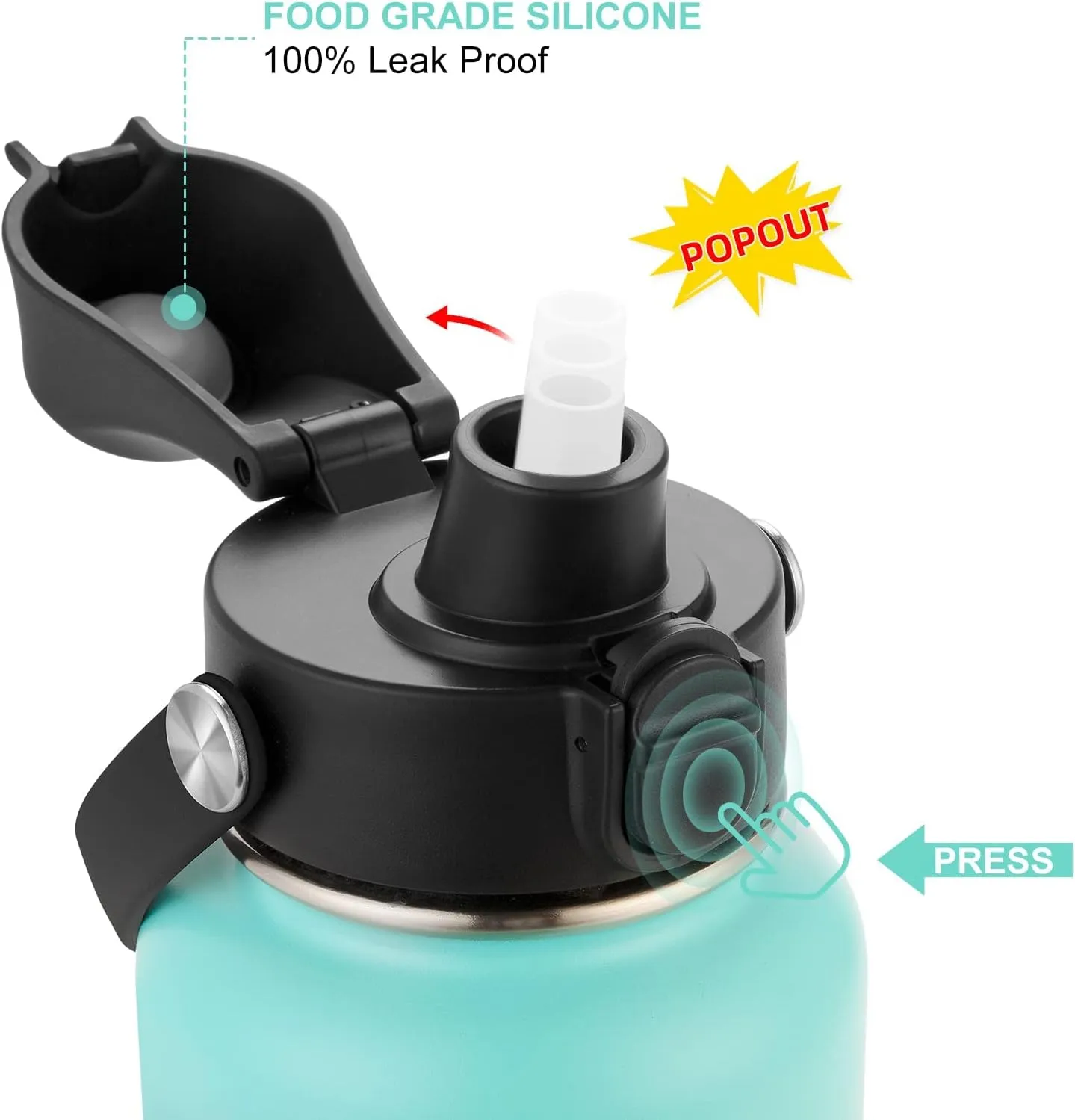 Auto Flip Lid for Hydro Flask Wide Mouth, Great Spout Lid for Simple Modern, Fits for Iron Flask and Other Brands, Replacement Lid with Button Lock
