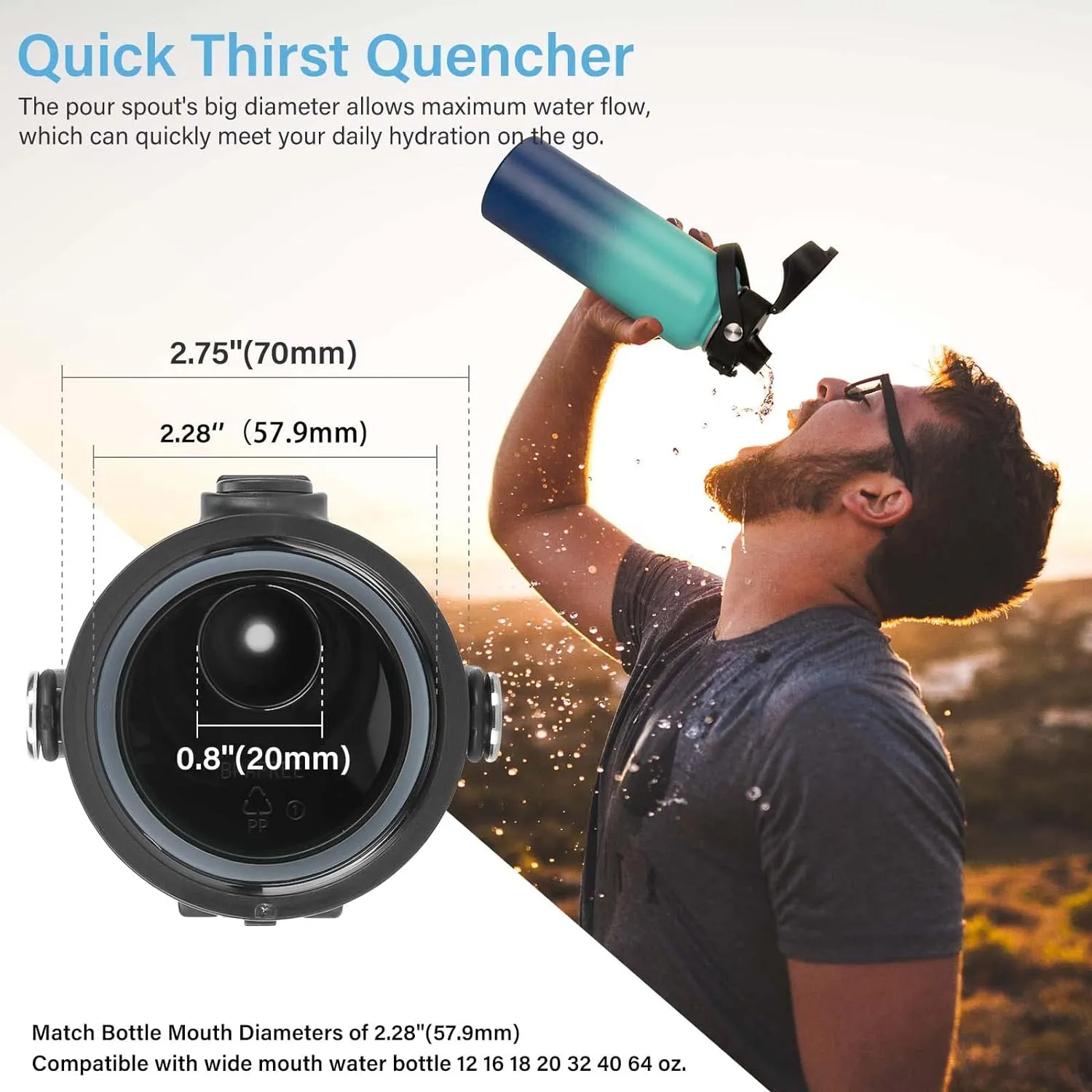Auto Flip Lid for Hydro Flask Wide Mouth, Great Spout Lid for Simple Modern, Fits for Iron Flask and Other Brands, Replacement Lid with Button Lock