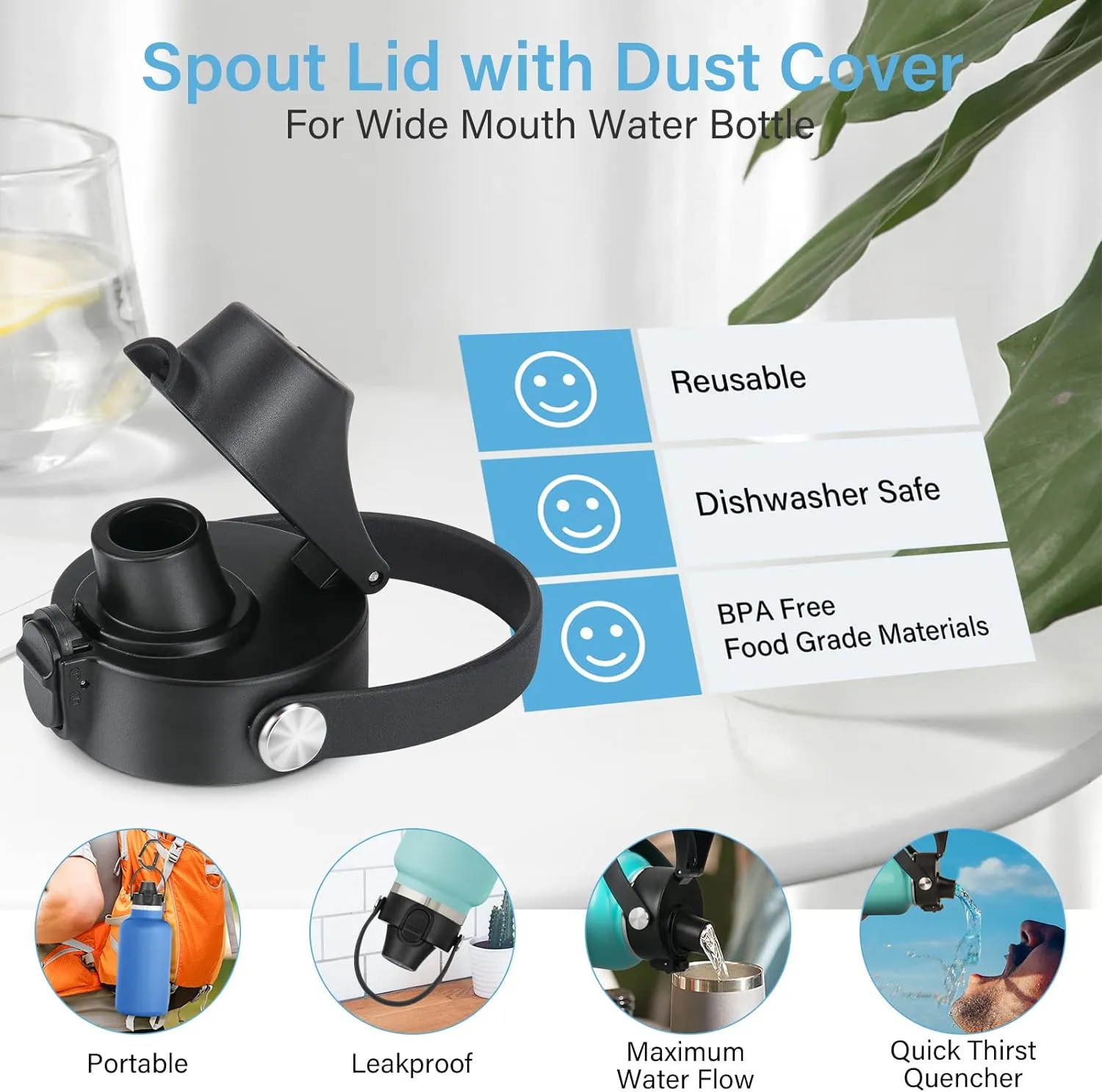 Auto Flip Lid for Hydro Flask Wide Mouth, Great Spout Lid for Simple Modern, Fits for Iron Flask and Other Brands, Replacement Lid with Button Lock