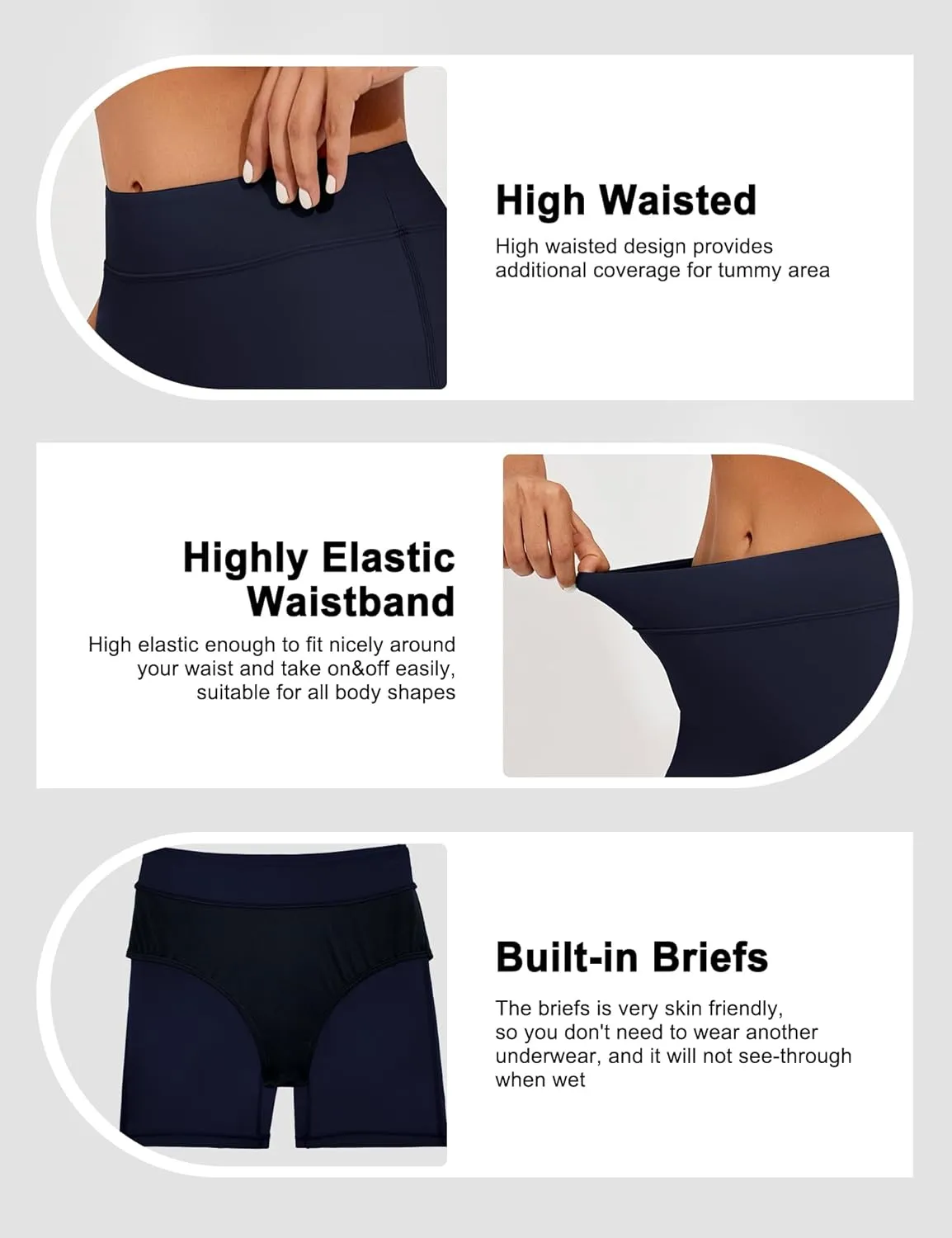 Bonneuitbebe Women's Swim Shorts High Waist Bathing Suit Bottoms UPF 50  Swimsuit Boy Shorts Bikini Board Shorts S-XXL
