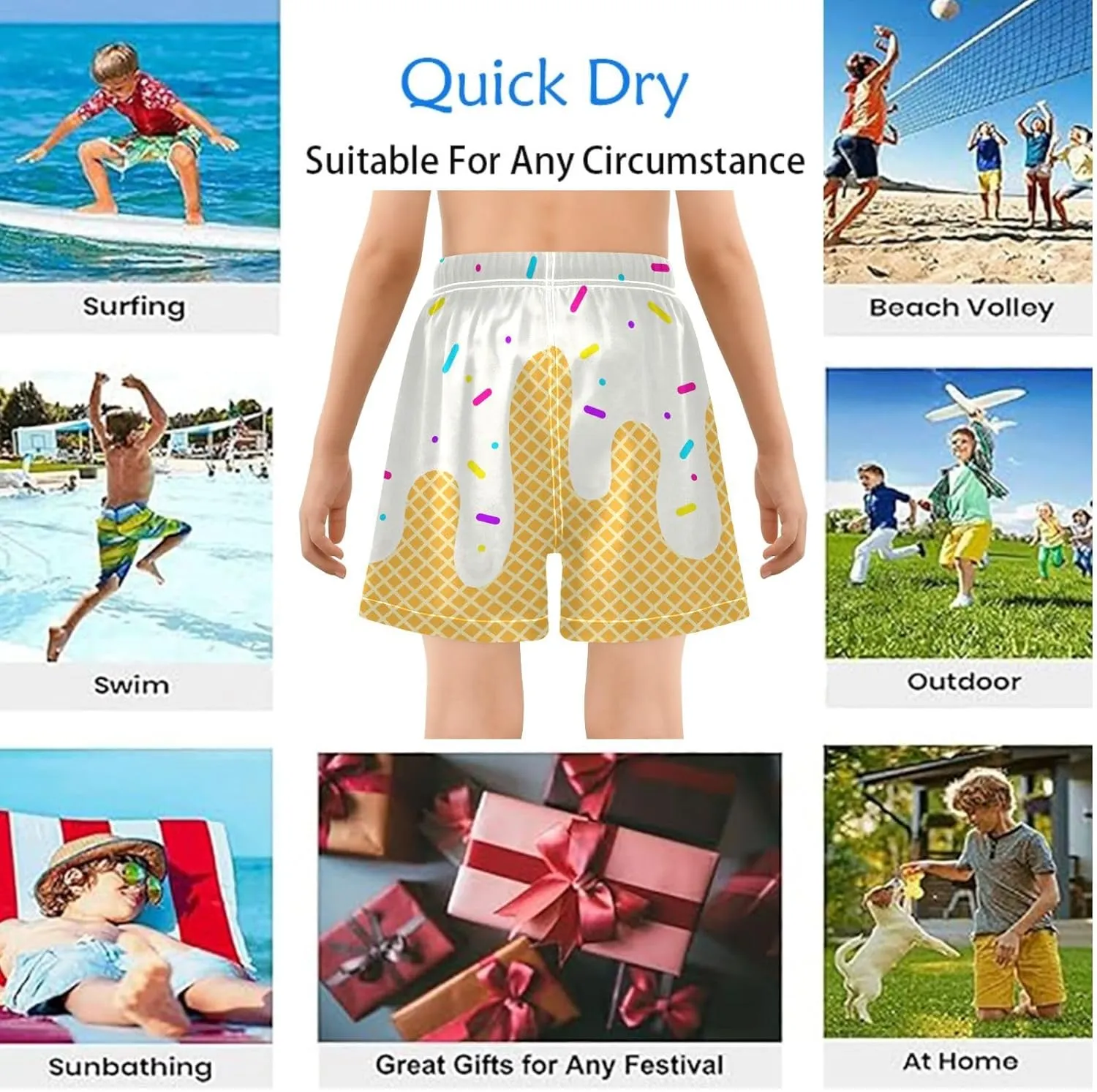 Boys' Board Shorts with Compression Liner Quick Dry Boys Swim Trunks Casual Shorts 4-13Y