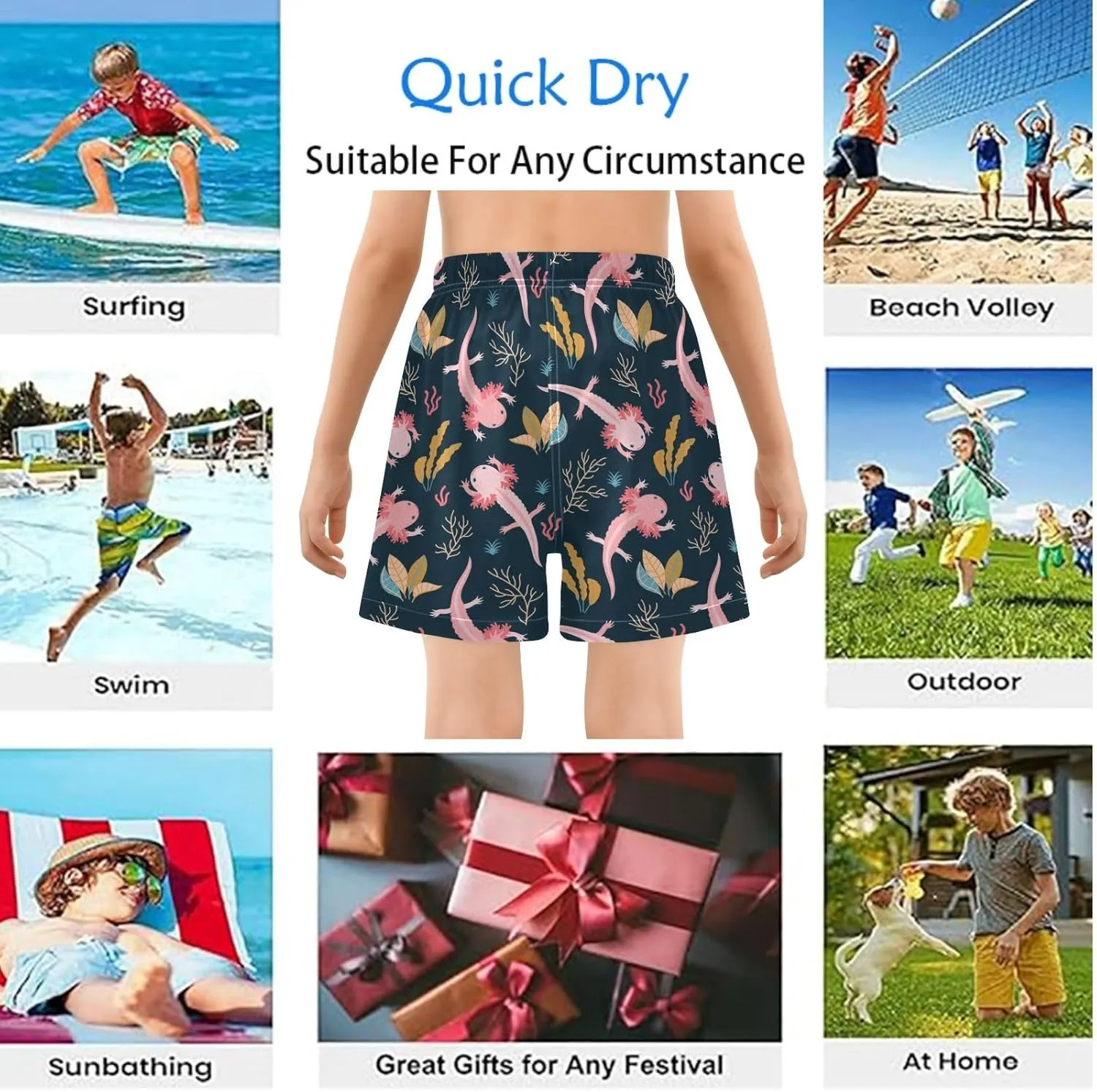 Boys' Board Shorts with Compression Liner Quick Dry Boys Swim Trunks Casual Shorts 4-13Y