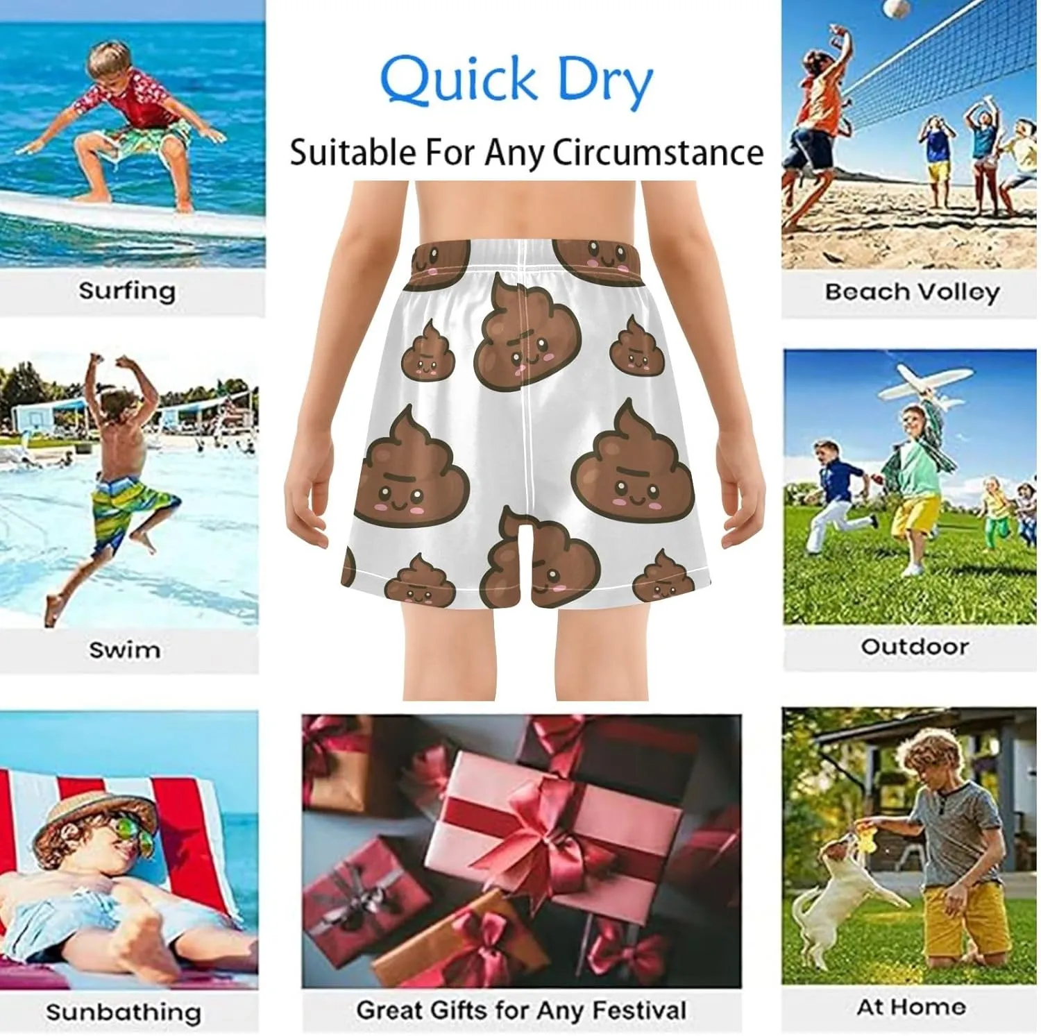 Boys' Board Shorts with Compression Liner Quick Dry Boys Swim Trunks Casual Shorts 4-13Y