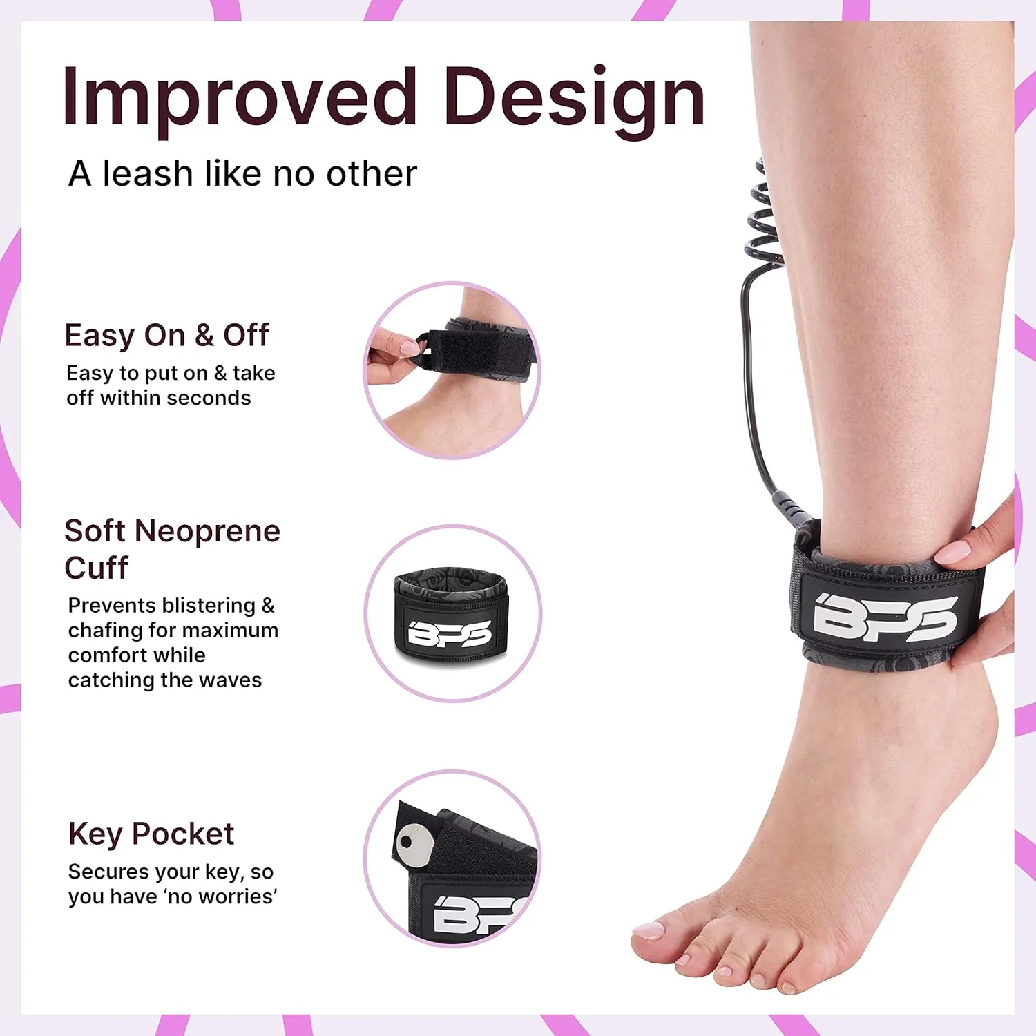 BPS New Zealand Ultralite Coil SUP Leash Paddleboard Ankle Leash, 10ft Coiled Legrope Strap Quick Release Tab Longboard Surfboard Stand-up Paddleboard Accessories