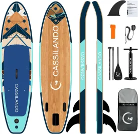 CASSILANDO Inflatable Stand Up Paddle Board, SUP Board, 10'6'' Ultra-Light Surfboard with Adjustable Paddle, Fins, Backpack & Leash, Paddling Board For Both Youth and Adults for Lake & Sea, Wood Grain