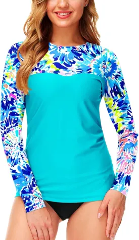 Deerose Womens Rash Guard Long Sleeve Sun Protection Shirts for Swimming