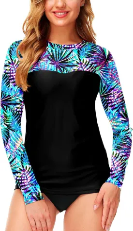 Deerose Womens Rash Guard Long Sleeve Sun Protection Shirts for Swimming
