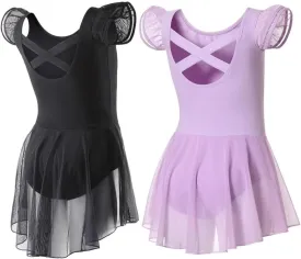 DIPUG Ballet Leotards for Girls Ballet Leotard with Skirt Toddler Dance Leotards Flutter Sleeve and Criss-Cross Back