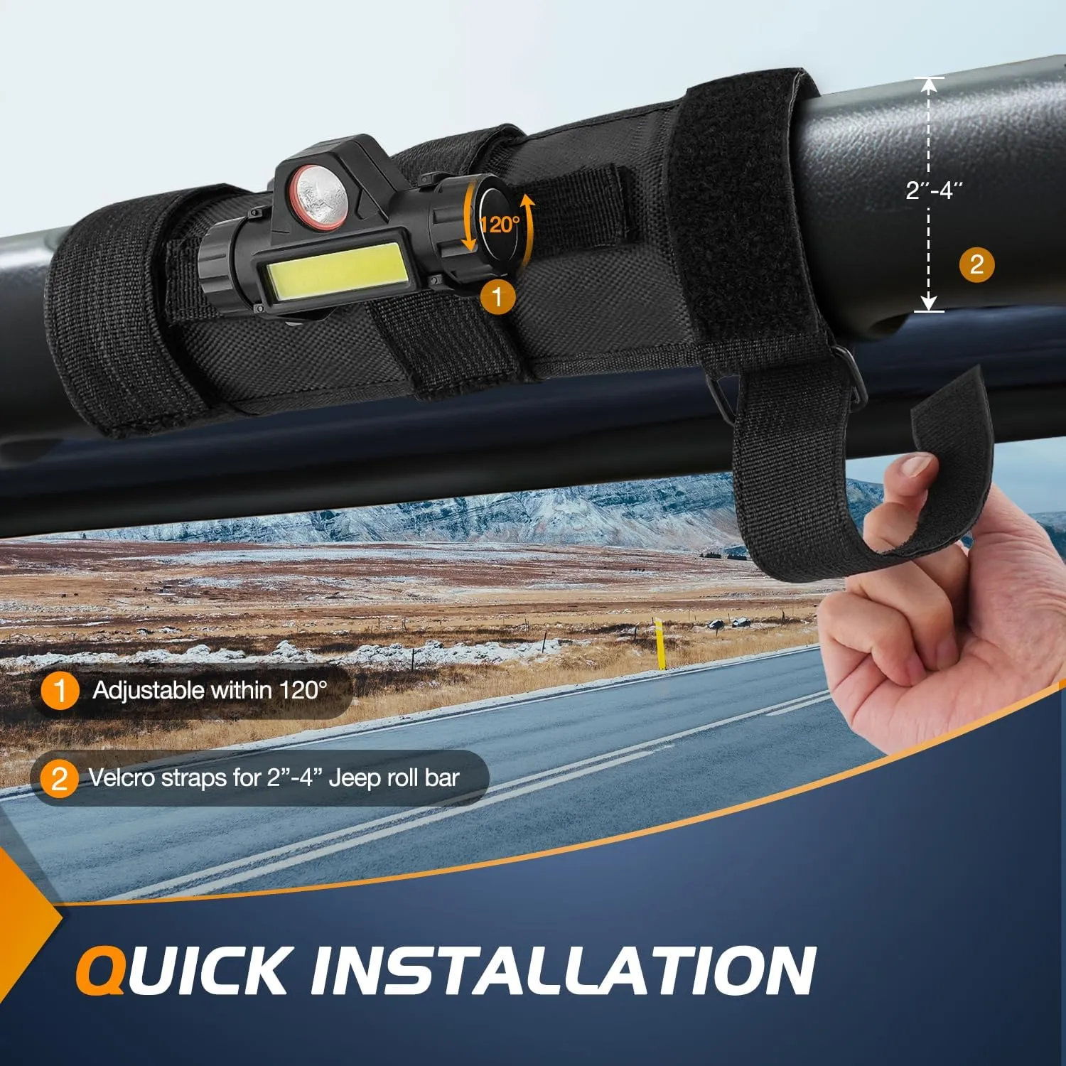 Dome Light Spot Flood Combo Universal 2in-4in Roll Bar Mount
