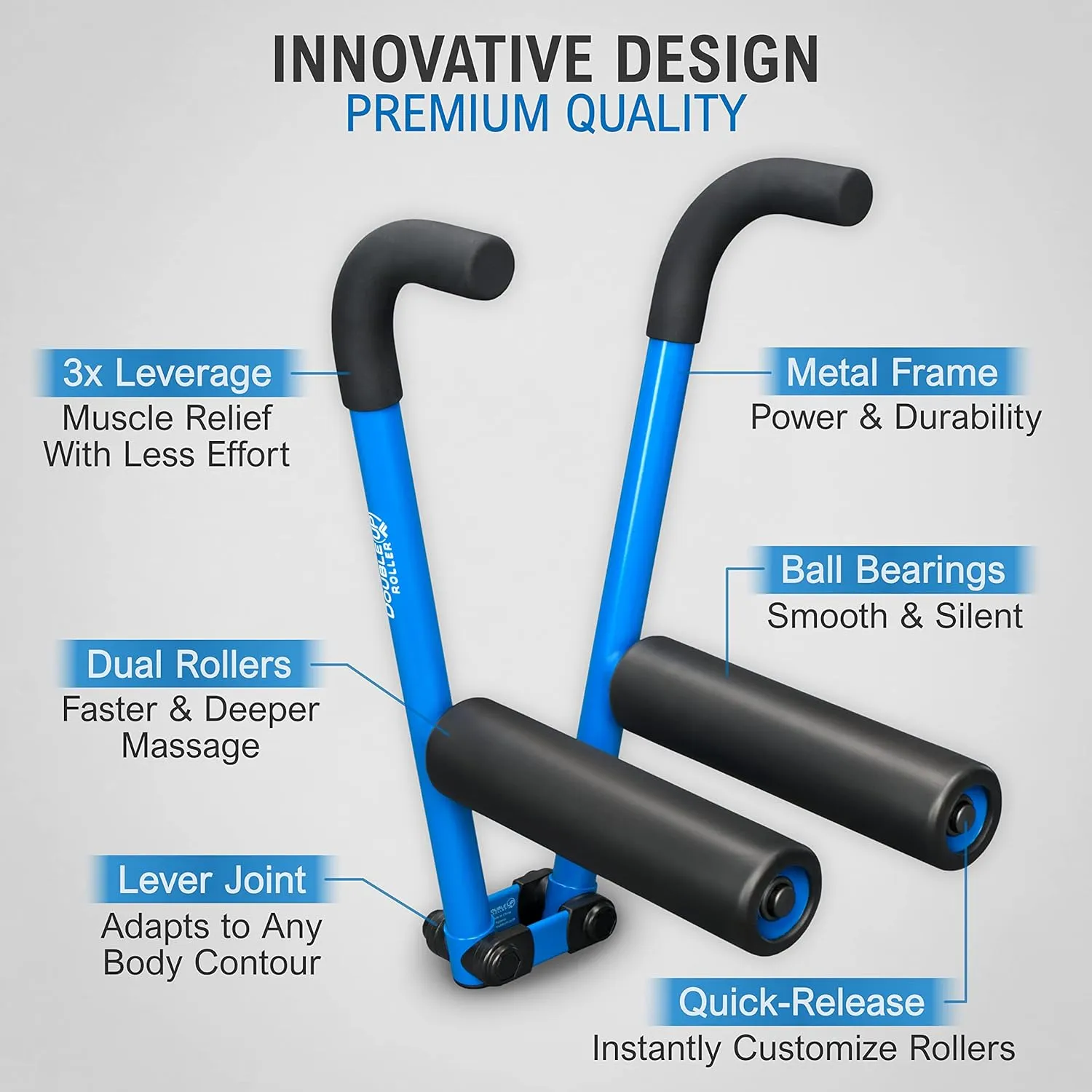 DoubleUP Roller Therapy Kit - Muscle Massager with Lever-Action Pressure Control and Quick-Change Rollers