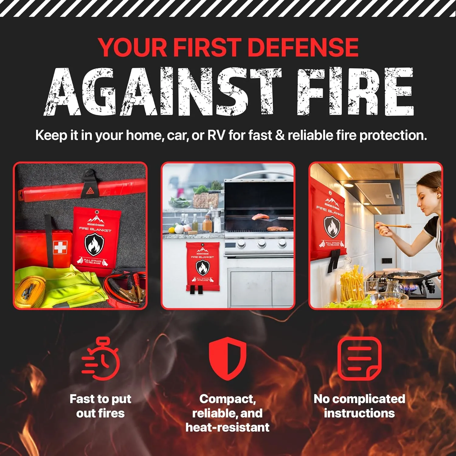 Emergency Fire Blanket - 1-Pack 40x40 Stay Prepared With Our Fireproof Blanket Extinguish Flames for Your Home Kitchen - Be a hero with first house must haves along with Extinguisher - Home Safety