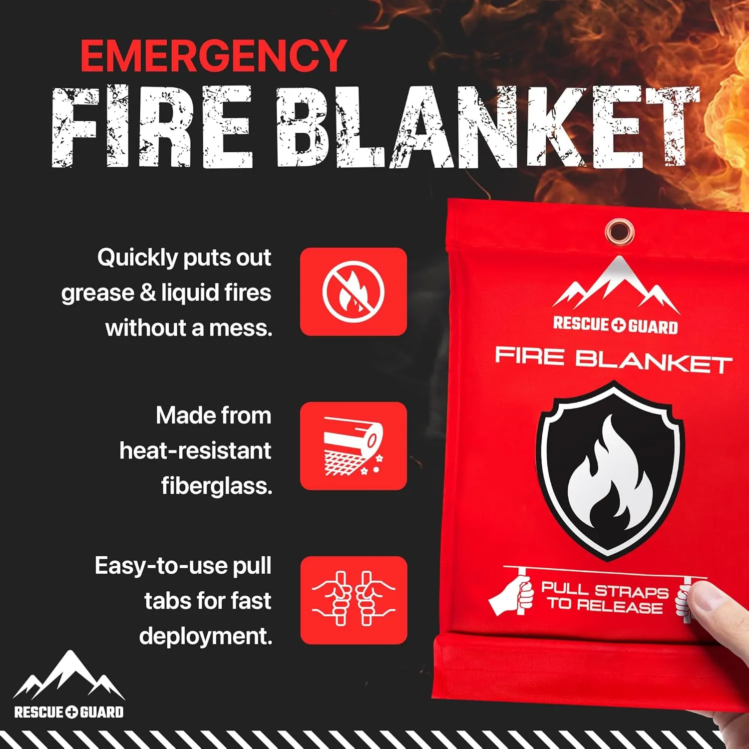 Emergency Fire Blanket - 1-Pack 40x40 Stay Prepared With Our Fireproof Blanket Extinguish Flames for Your Home Kitchen - Be a hero with first house must haves along with Extinguisher - Home Safety