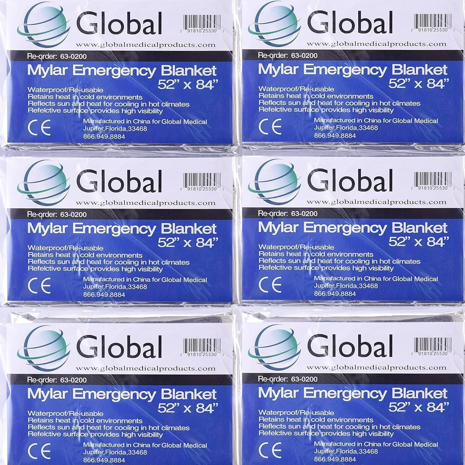 Emergency Mylar Thermal Blankets - Pack of 6 | Survival Space Fire Blankets for Outdoor Adventures, Marathons, First Aid | Waterproof & Windproof | Ideal for Camping & Hiking