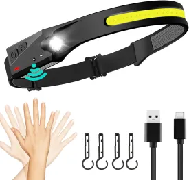 FBKK LED Headlamp Rechargeable, 230Wide Beam Headlight with Motion Sensor, Waterproof Lightweight Head Lamp Flashlight for Camping, Hiking, Running, Outdoor for Adults and Kids