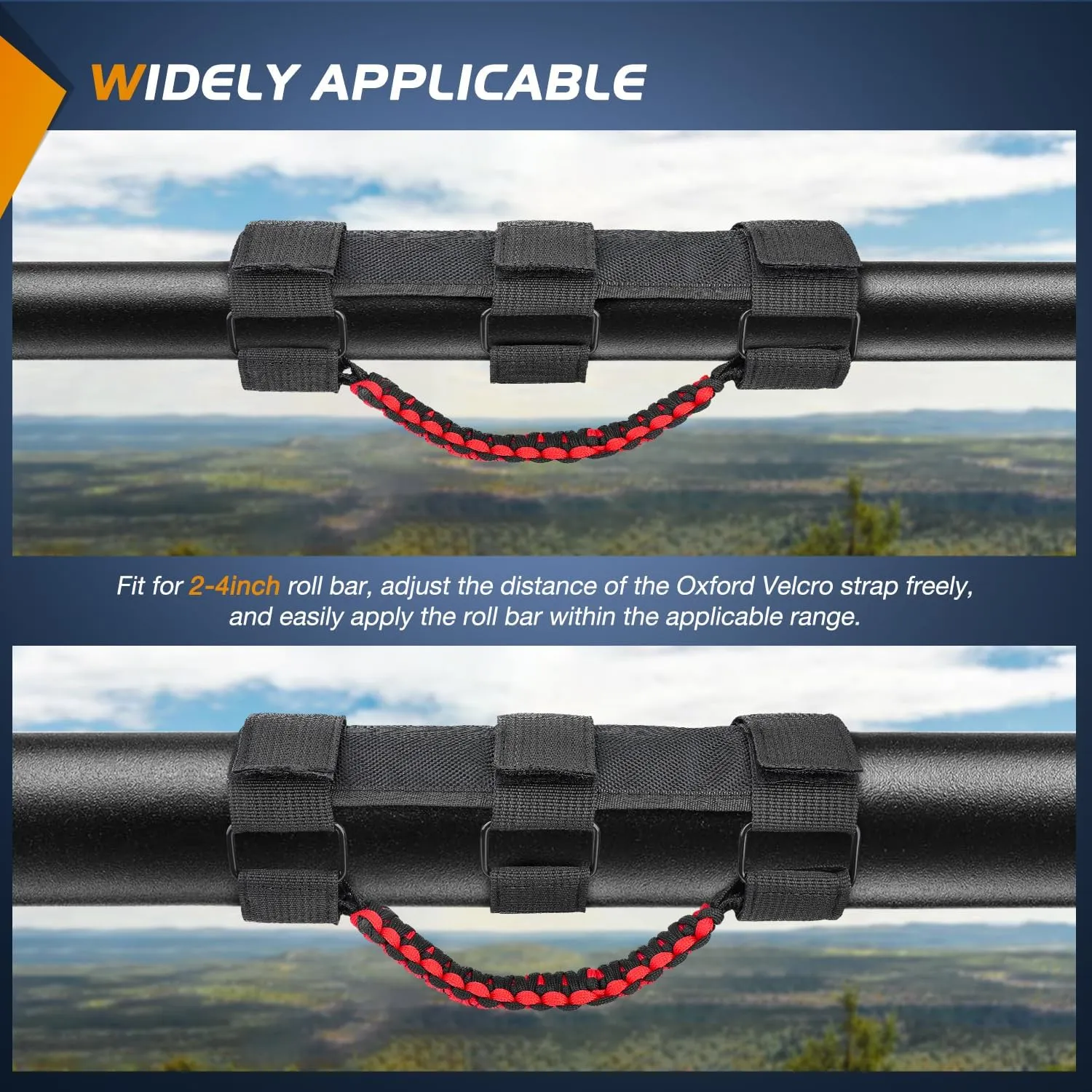 Grab Handles Black Red Universal 2in- 4in Roll Bar Mount 4PCS