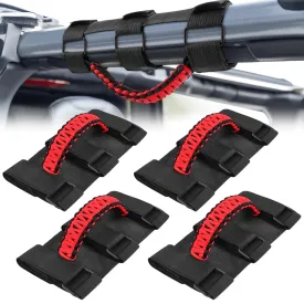 Grab Handles Black Red Universal 2in- 4in Roll Bar Mount 4PCS