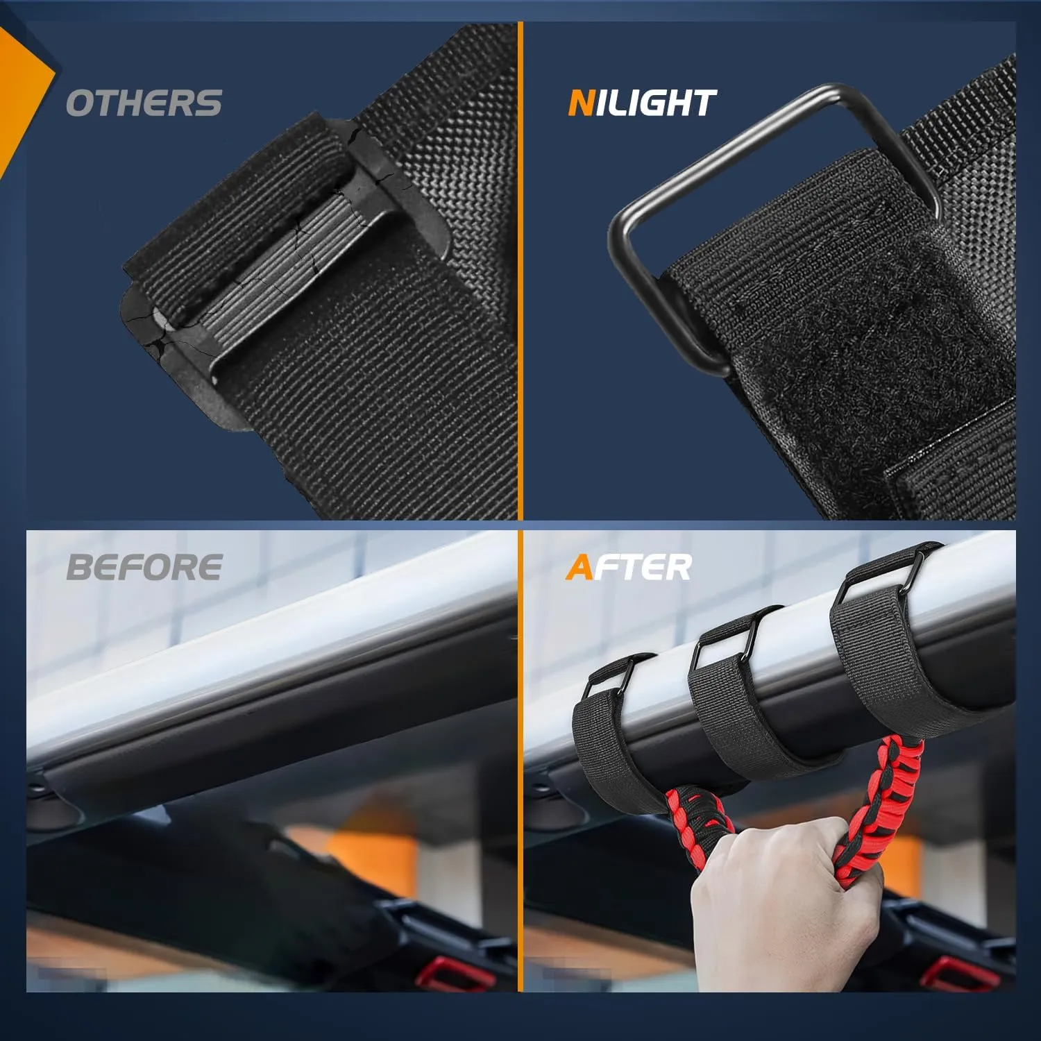 Grab Handles Black Red Universal 2in- 4in Roll Bar Mount 4PCS