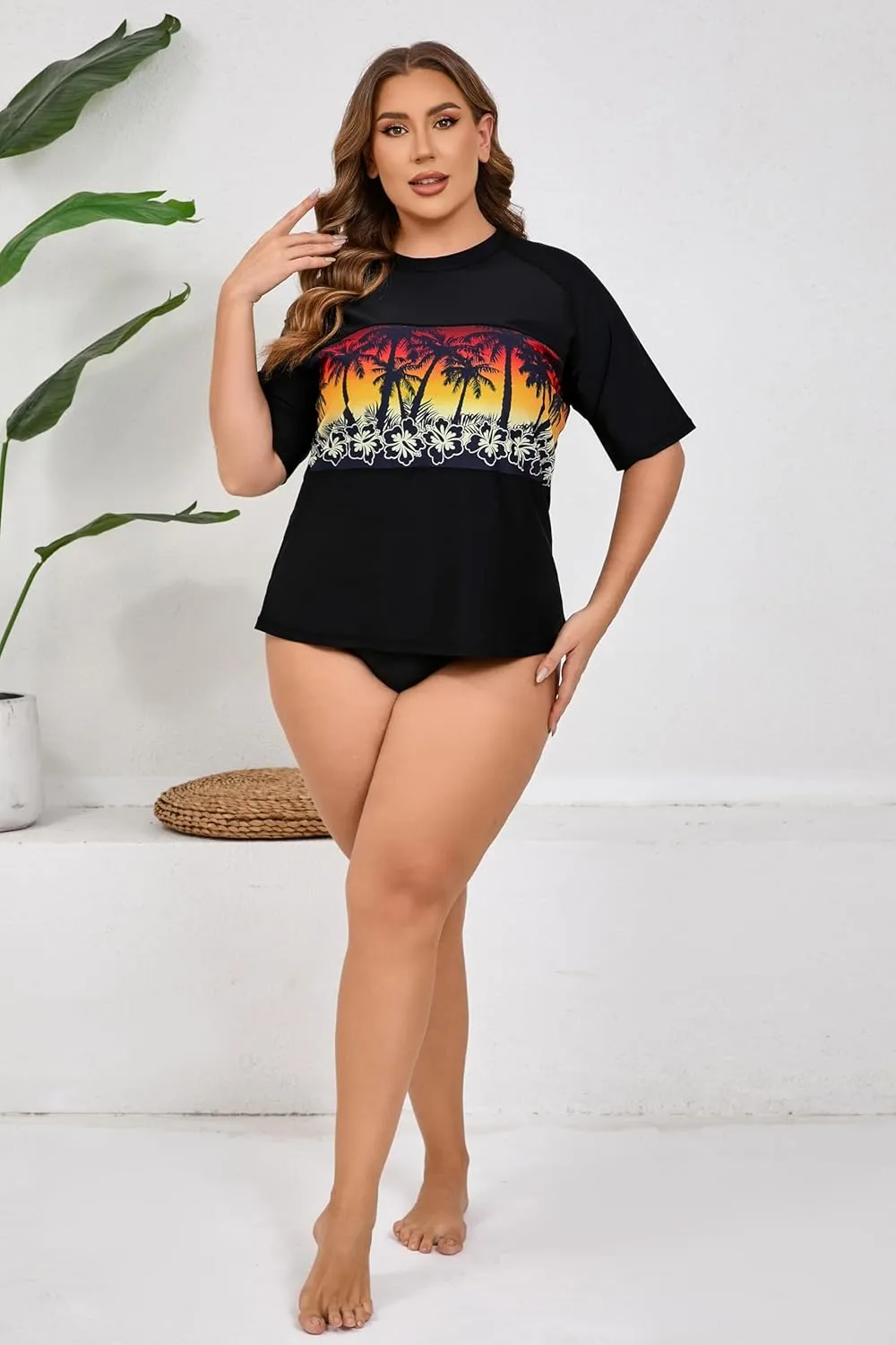 Halcurt Women's Plus Size Short Sleeve Rash Guard Swim Shirts Top Only Loose Fit Swim Tee UPF50  Swimsuit