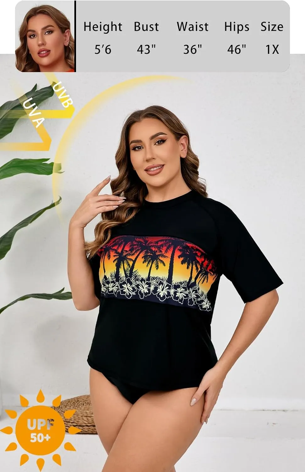 Halcurt Women's Plus Size Short Sleeve Rash Guard Swim Shirts Top Only Loose Fit Swim Tee UPF50  Swimsuit