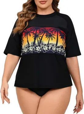 Halcurt Women's Plus Size Short Sleeve Rash Guard Swim Shirts Top Only Loose Fit Swim Tee UPF50  Swimsuit