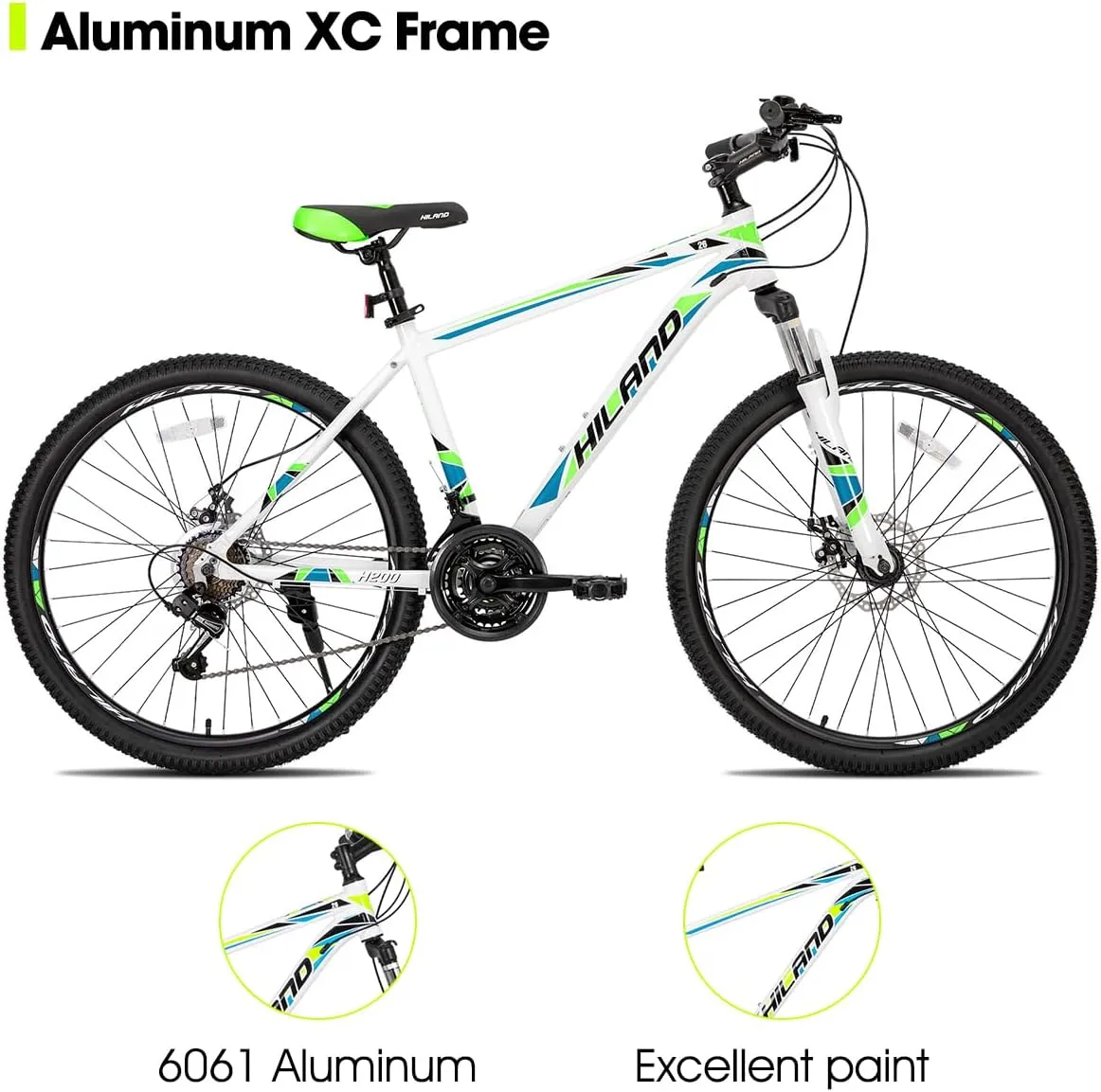 HILAND Mountain Bike, 3/6/Multi-Spokes, 21 Speeds Drivetrain, Aluminum Frame 26 Inch Wheels, Disc-Brake Bike for Men Women Men's MTB Bicycle