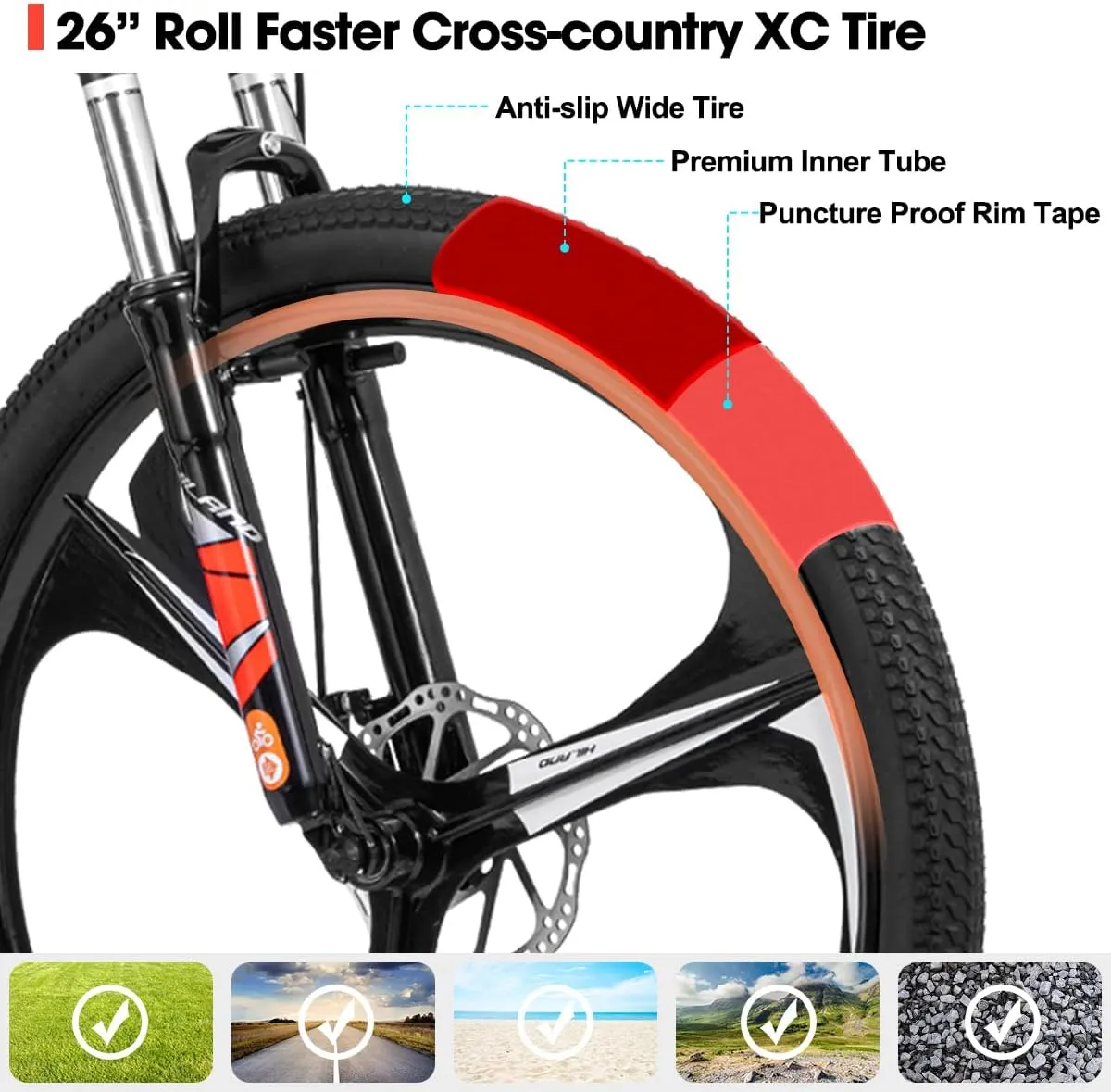 HILAND Mountain Bike, 3/6/Multi-Spokes, 21 Speeds Drivetrain, Aluminum Frame 26 Inch Wheels, Disc-Brake Bike for Men Women Men's MTB Bicycle