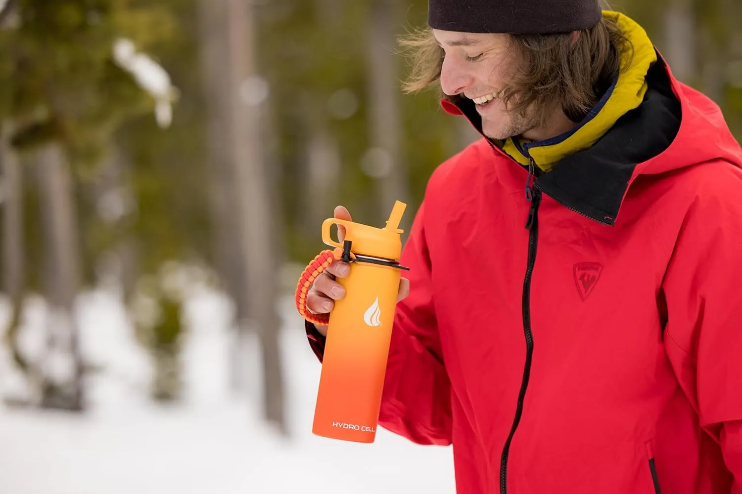 HYDRO CELL Stainless Steel Insulated Water Bottle with Straw - For Cold & Hot Drinks - Metal Vacuum Flask with Screw Cap and Modern Leakproof Sport Thermos for Adults (Red/Orange 24oz)
