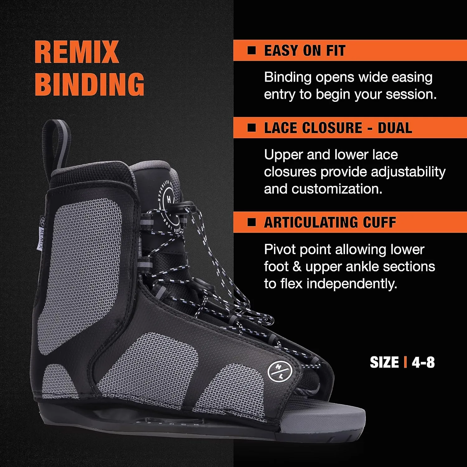 Hyperlite Baseline Wakeboard   Remix Bindings Wakeboard Package - Perfect for Beginner to Intermediate Riders