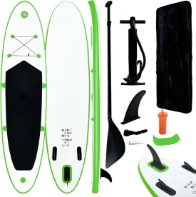 Inflatable Stand Up Paddleboard Set Green and White,Surfing Board Kit for Adults,Premium Surfboard Complete Kit with Adjustable Paddle Hand Pump Fin Leash Backpack