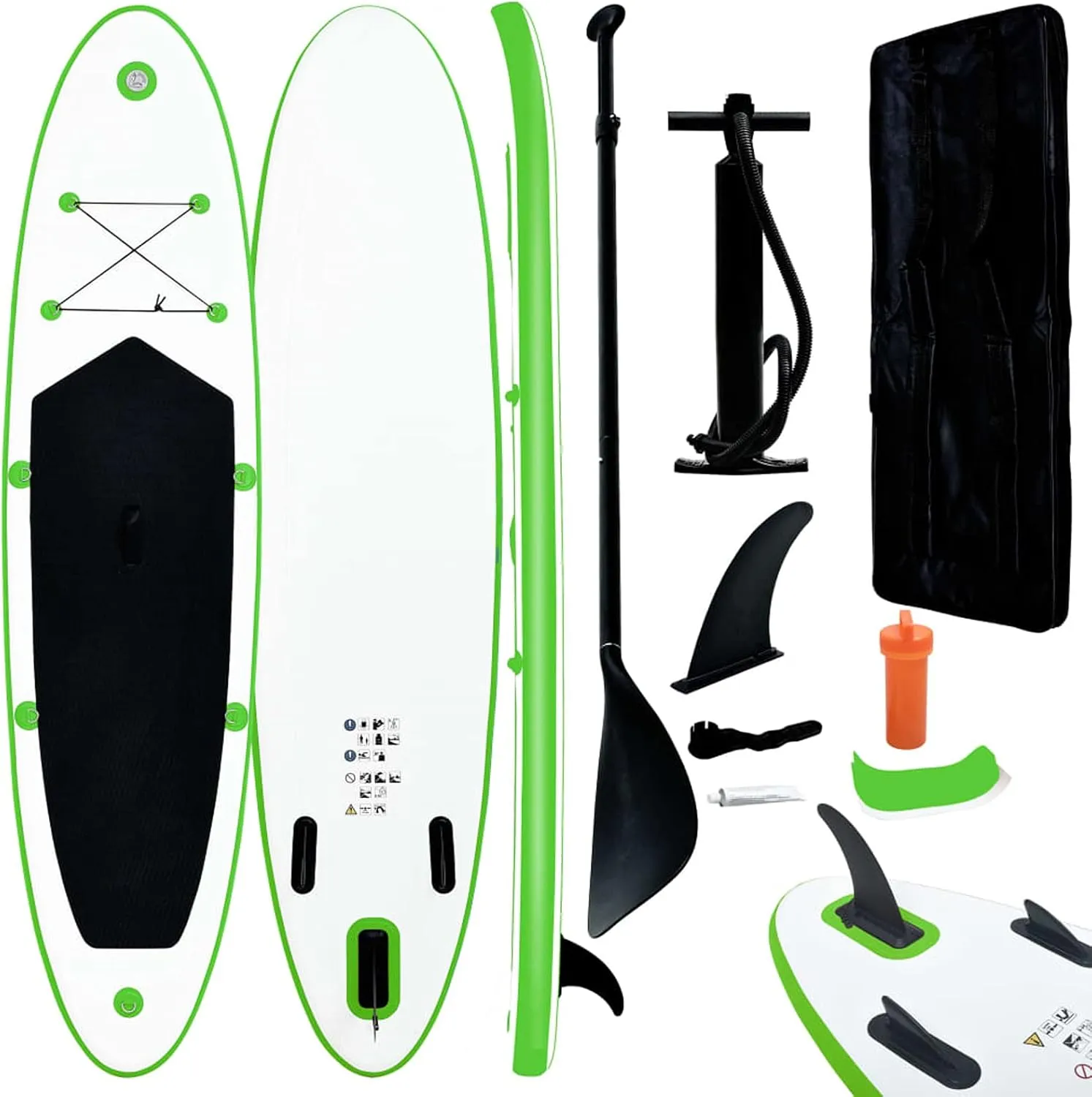 Inflatable Stand Up Paddleboard Set Green and White,Surfing Board Kit for Adults,Premium Surfboard Complete Kit with Adjustable Paddle Hand Pump Fin Leash Backpack