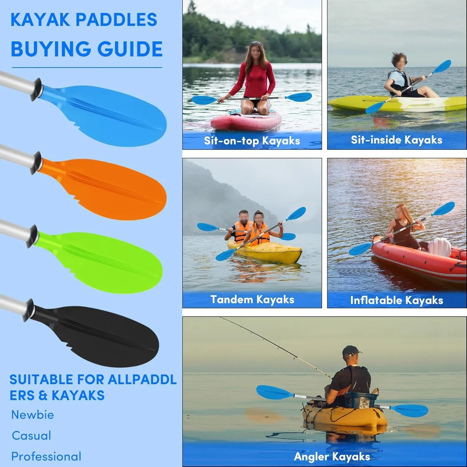 Kayak Paddle,88in 4 Pieces Boat Oars Kayak Paddles,Heavy Duty Aluminum Alloy Shaft Float Lightweight Detachable Adjustable Fishing Kayak Paddle for Adults with Paddle Leash(8 Color 1Pack,2Pack)