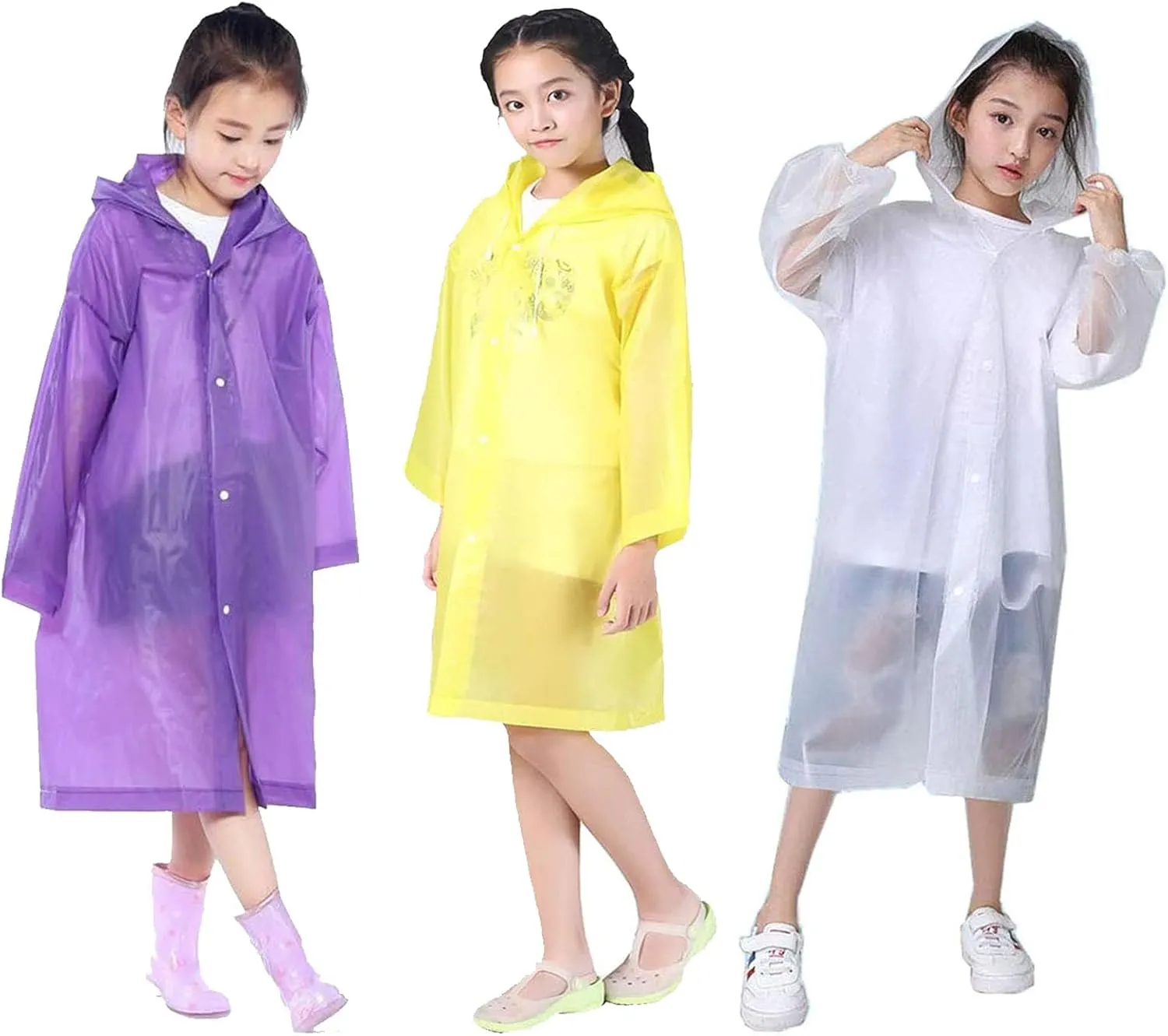 Kids Rain Ponchos, 3 Packs Portable Reusable Emergency Raincoats for 6-12 Years Old for Camping Hiking Traveling Backpacking