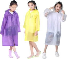 Kids Rain Ponchos, 3 Packs Portable Reusable Emergency Raincoats for 6-12 Years Old for Camping Hiking Traveling Backpacking