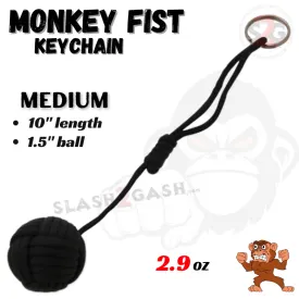 Medium Monkey Fist Self Defense Keychain Adj. w/ 1.5" Ball - Black