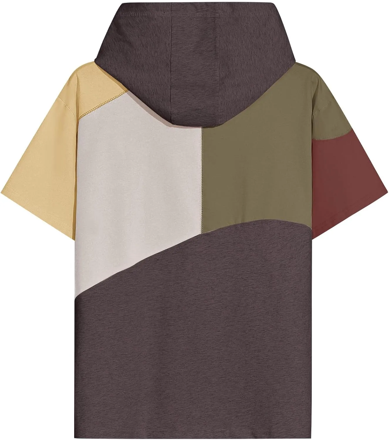 Mens Short Sleeve Hoodie Soft Cotton Color Block T-Shirt Sweatshirt Big Pocket Half Sleeve Summer Pullover