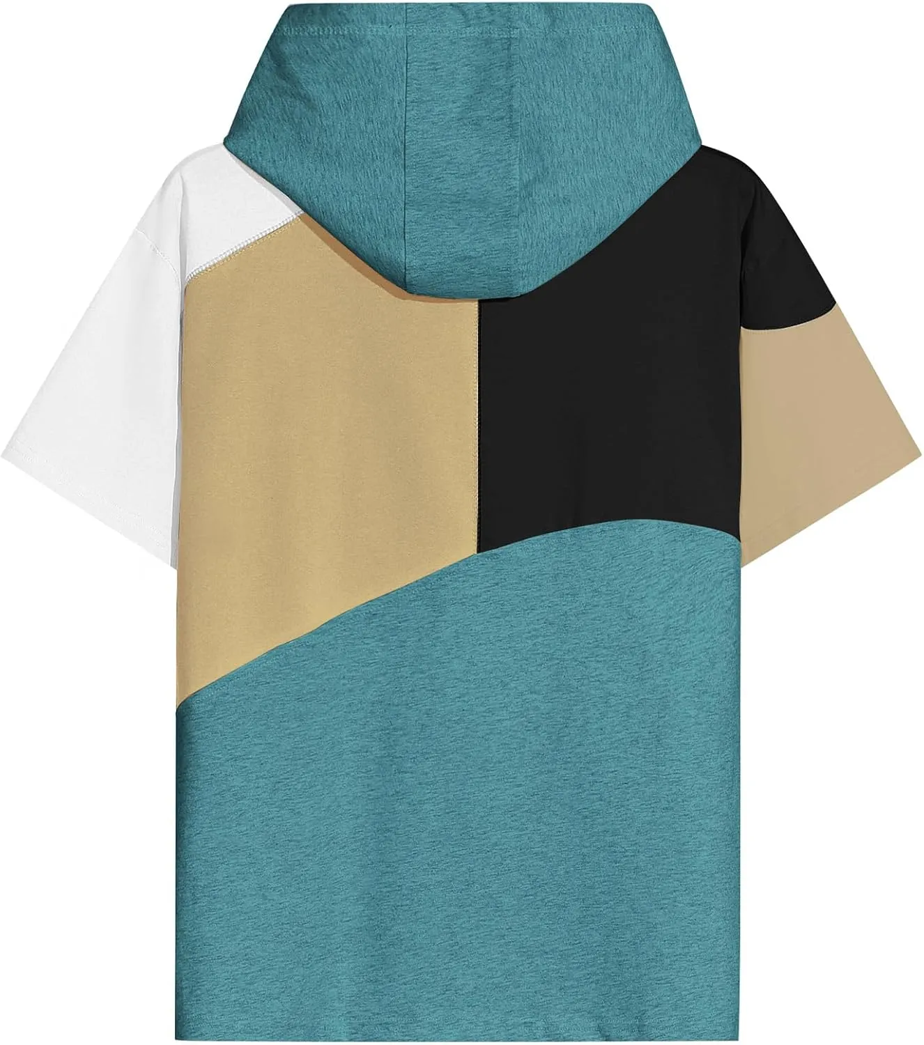 Mens Short Sleeve Hoodie Soft Cotton Color Block T-Shirt Sweatshirt Big Pocket Half Sleeve Summer Pullover
