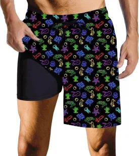 Mens Swim Trunks with Compression Liner Quick Dry Zipper Pocket Bathing