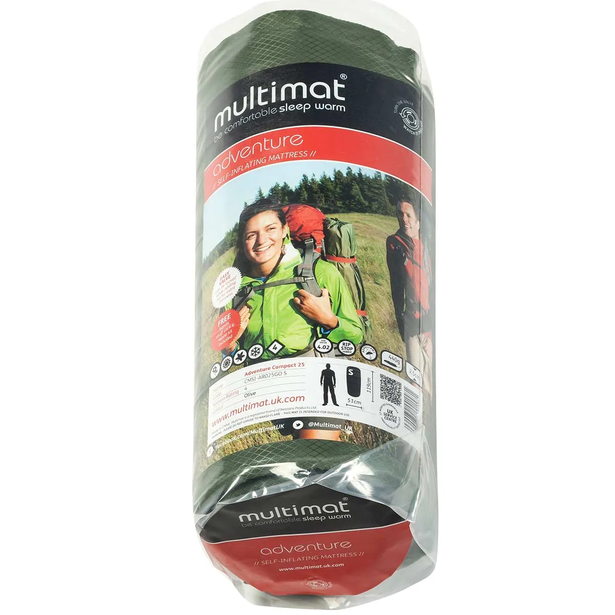 Multimat Adventure 25-S Self Inflating Camping Mat MOD Green