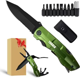 Multitool Pocket Knife with Switch Blades, Can Opener, Wire Cutter, Plier Screwdrivers, Fishing Knife for Camping Hunting, Chrismas/Birthday Gifts for Men/Dad/Kids (Green)