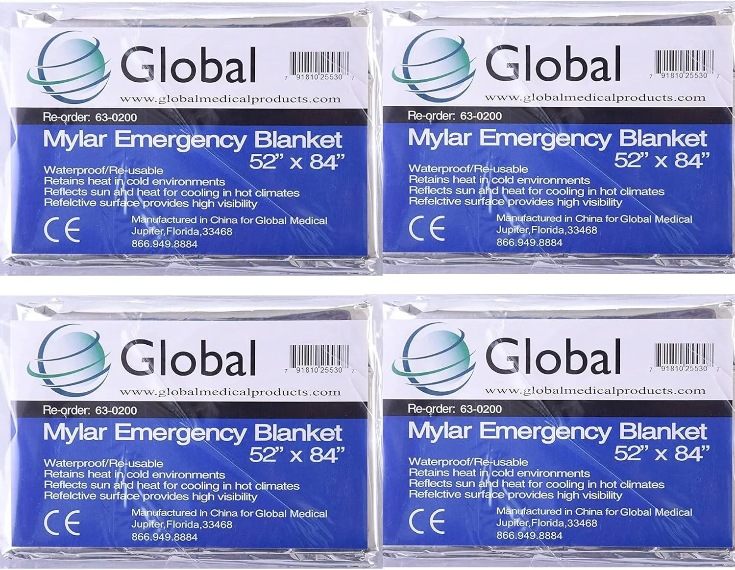 Mylar Survival Blankets - 4 Pack - Fire Blanket for Safety, Thermal Covers for Trekking, Marathons, Emergency Kits - Weatherproof, Reflective & Windproof