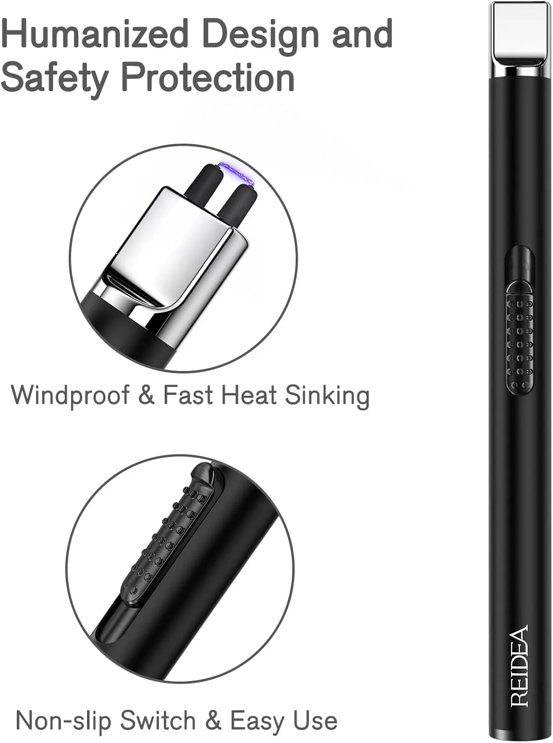 REIDEA Electric Lighter S4 Candle Lighter USB Rechargeable with Safety Switch, Flameless Portable Fast Heat Windproof Plasma Electronic Lighters, Perfect for Home Cooking BBQ Camping Stove Fireworks