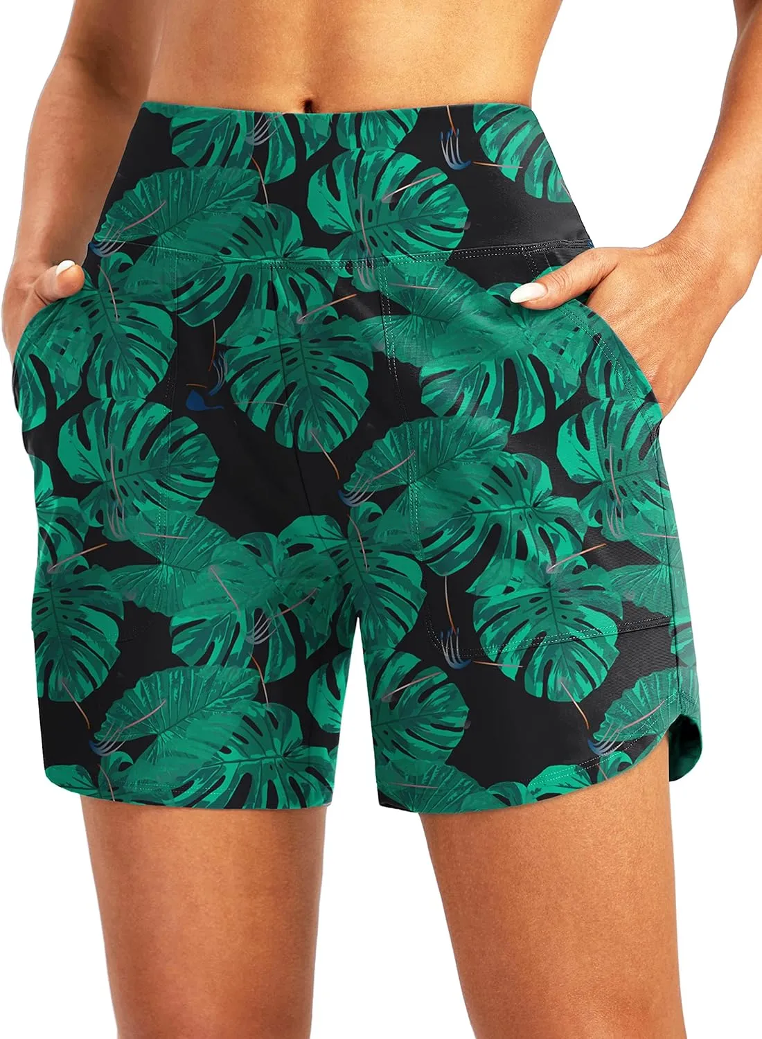 SANTINY Women's 5'' High Waisted Swim Board Shorts with Pockets UPF50  Quick Dry Bathing Suit Shorts for Women