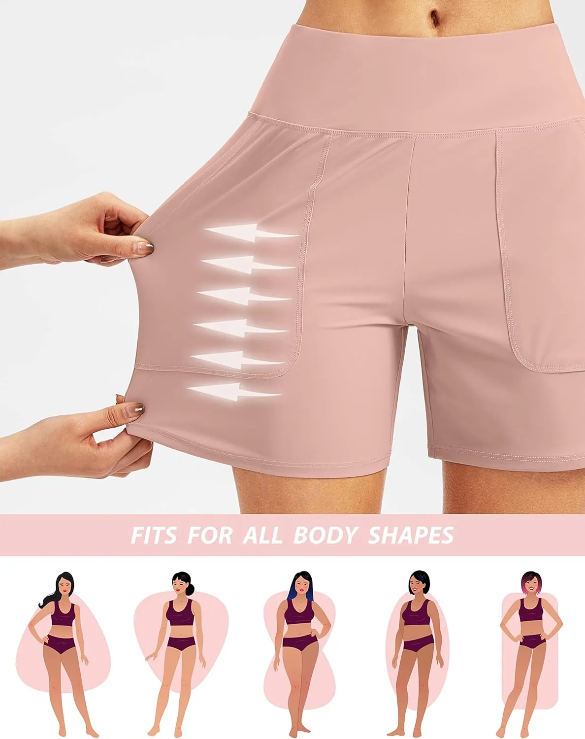 SANTINY Women's 5'' High Waisted Swim Board Shorts with Pockets UPF50  Quick Dry Bathing Suit Shorts for Women