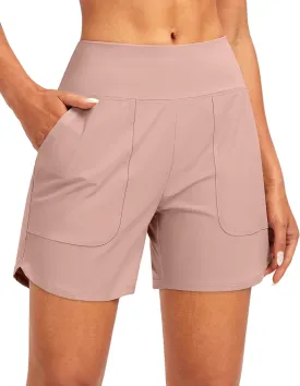 SANTINY Women's 5'' High Waisted Swim Board Shorts with Pockets UPF50  Quick Dry Bathing Suit Shorts for Women