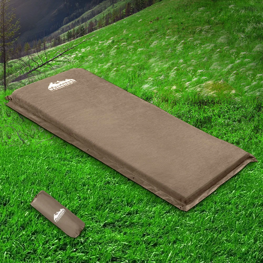 Self‑Inflating Mattress, Single, 10 cm Thick (Joinable), Coffee